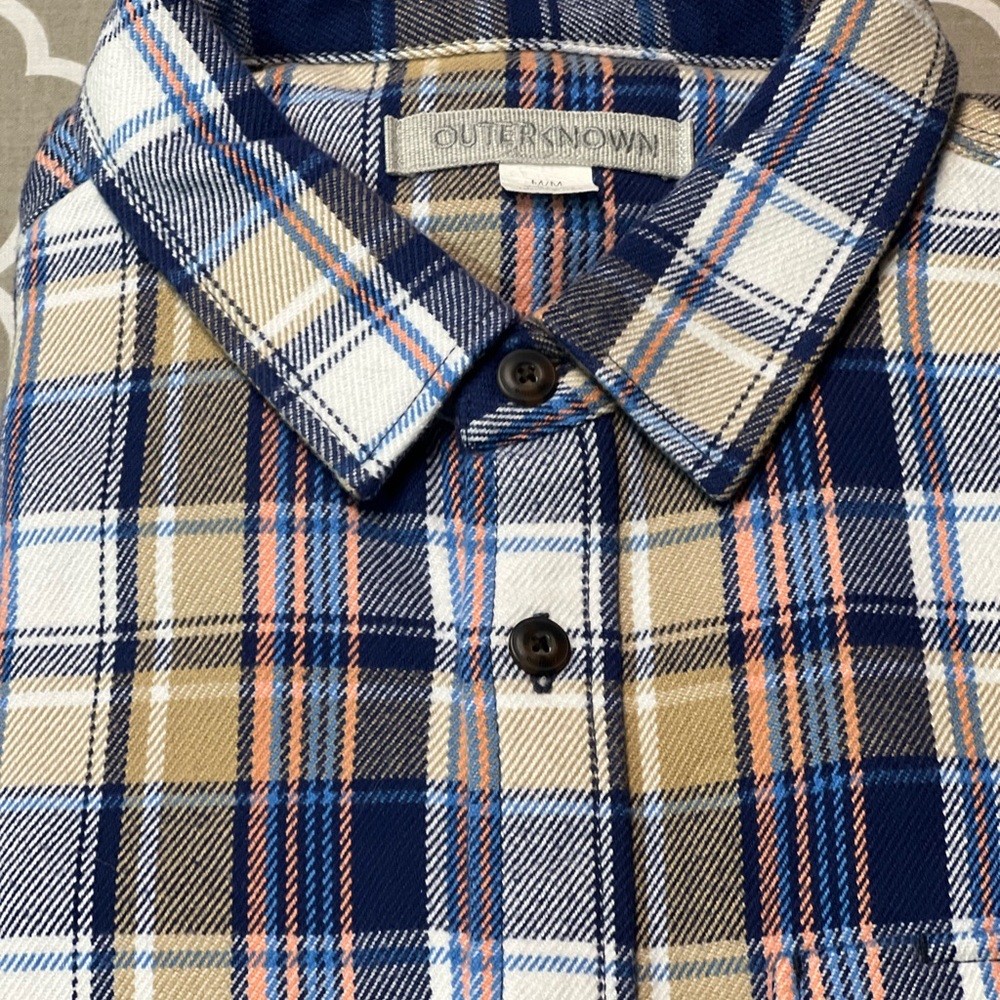 Outerknown Blue and White Casual Button Down Shirt